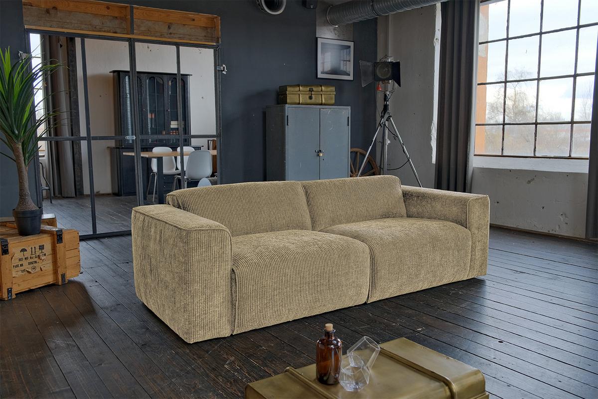 SOFA NELE Beige Cord - Beige/Schwarz, Textil (234/71/96cm) - KAWOLA