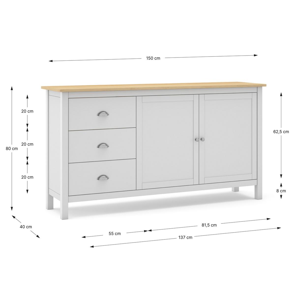 KOMMODE Misti Weiß 150/40/80.5 cm - Weiß, Holz (40/80.5/150cm) - Calicosy