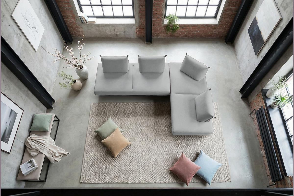 ECKSOFA CANE Grau Webstoff - Schwarz/Grau, Textil/Metall (310/210cm) - KAWOLA