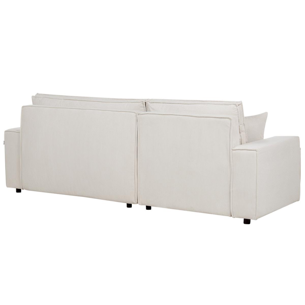 2-SITZER-ECKSOFA Cord cremeweiß linksseitig mit Schlaffunktion Abacka - Schwarz/Weiß, Textil (247/147cm) - Beliani