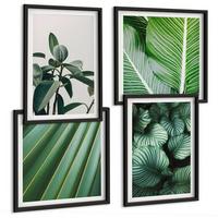 BILDER SET 4er Set - 50x50 cm & 40x60 cm Schwarzer Rahmen - Tropische Blätter in Grün - Schwarz, Kunststoff (50/50cm) - TULUP