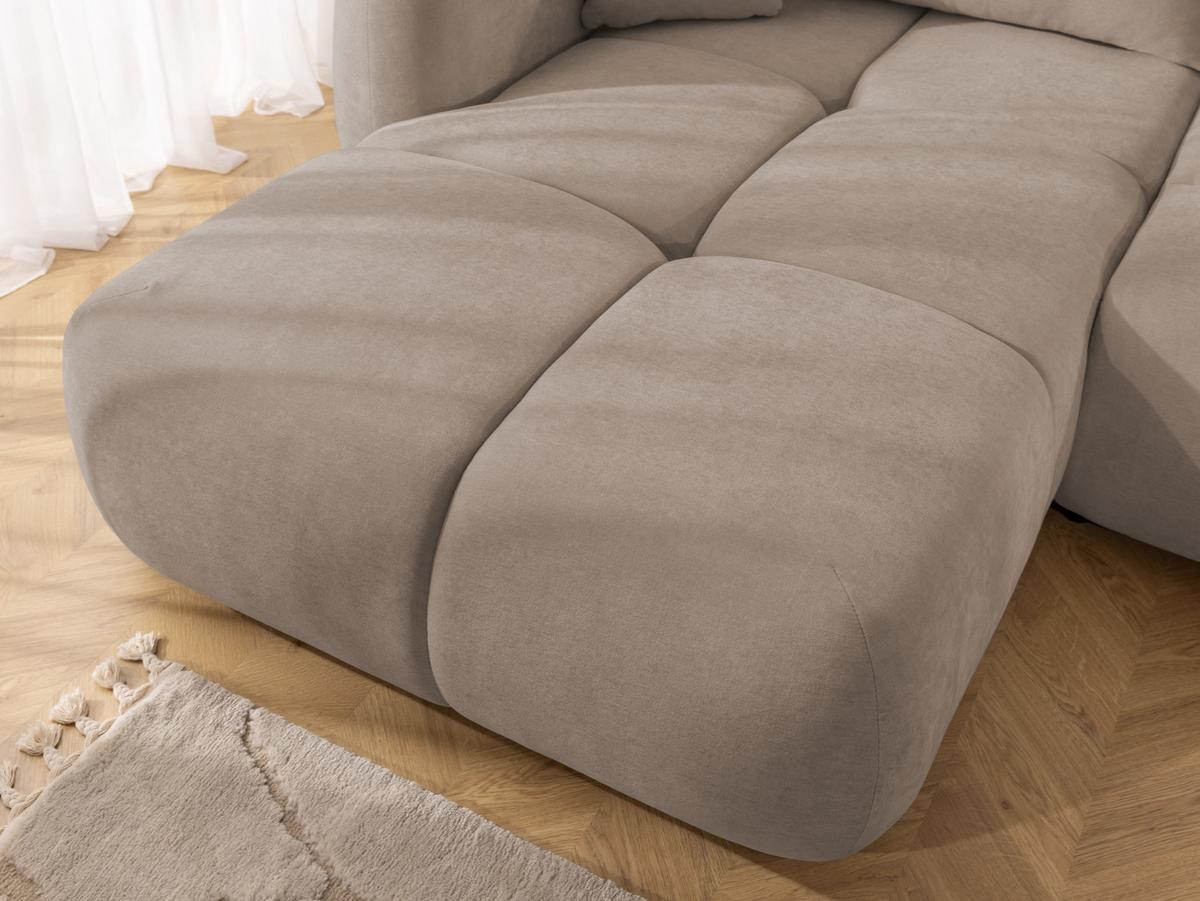 ECKSOFA Loretto aus natürlichem Greige Webstoff mit Schlaffunktion, Bettkasten und tiefen Steppungen in Bubble-Optik - Greige/Schwarz, Holz/Kunststoff (180/275cm) - S-Style