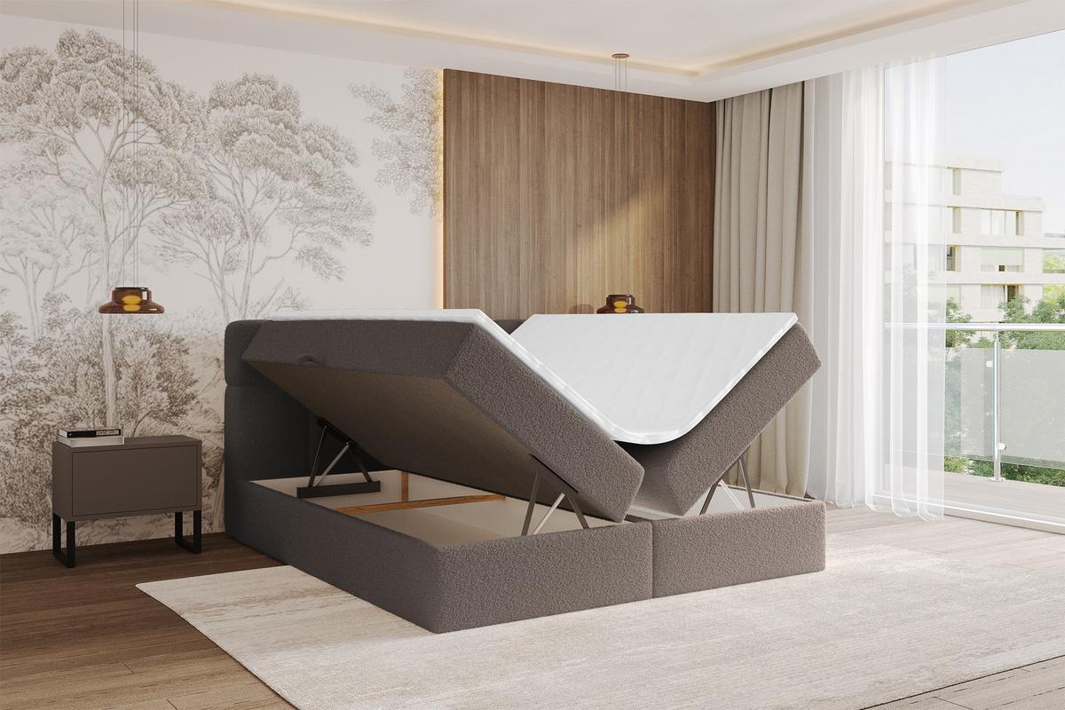 BOXBETT mit Matratze H4 - FAMA - 160x200 cm Braun Quelle - Braun, Holzwerkstoff (160/200cm) - ALTDECOR