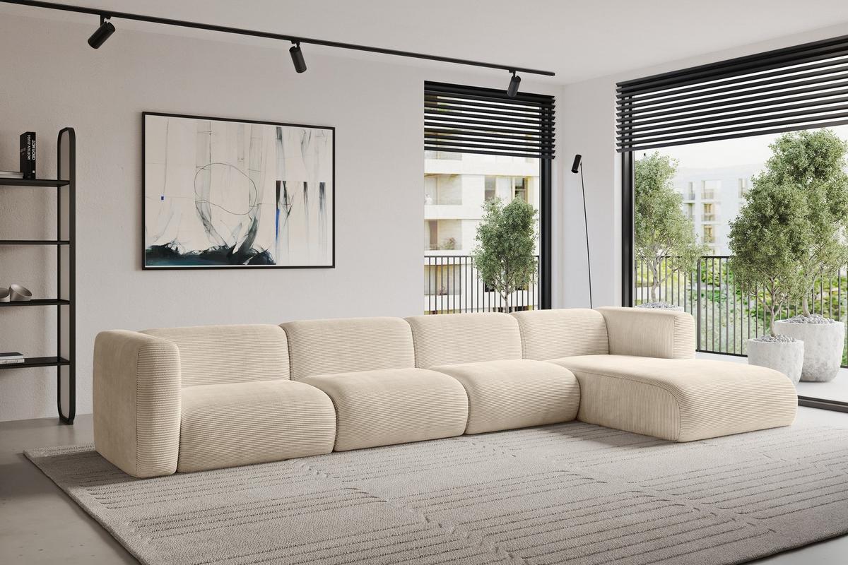 ECKSOFA Ottomane Rechts MIRA-L3 409x179x70 Beige Cord - Sandfarben/Beige, Holzwerkstoff/Kunststoff (409/179cm) - ALTDECOR