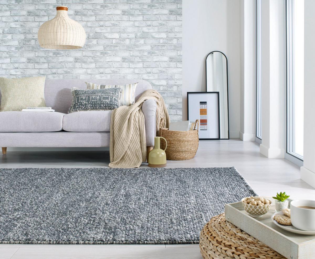 WOLLTEPPICH handgewebt MEDWAY, einfarbig, Anthrazit, 160 x 230 cm - Anthrazit, Textil (160/230cm) - KADIMA DESIGN