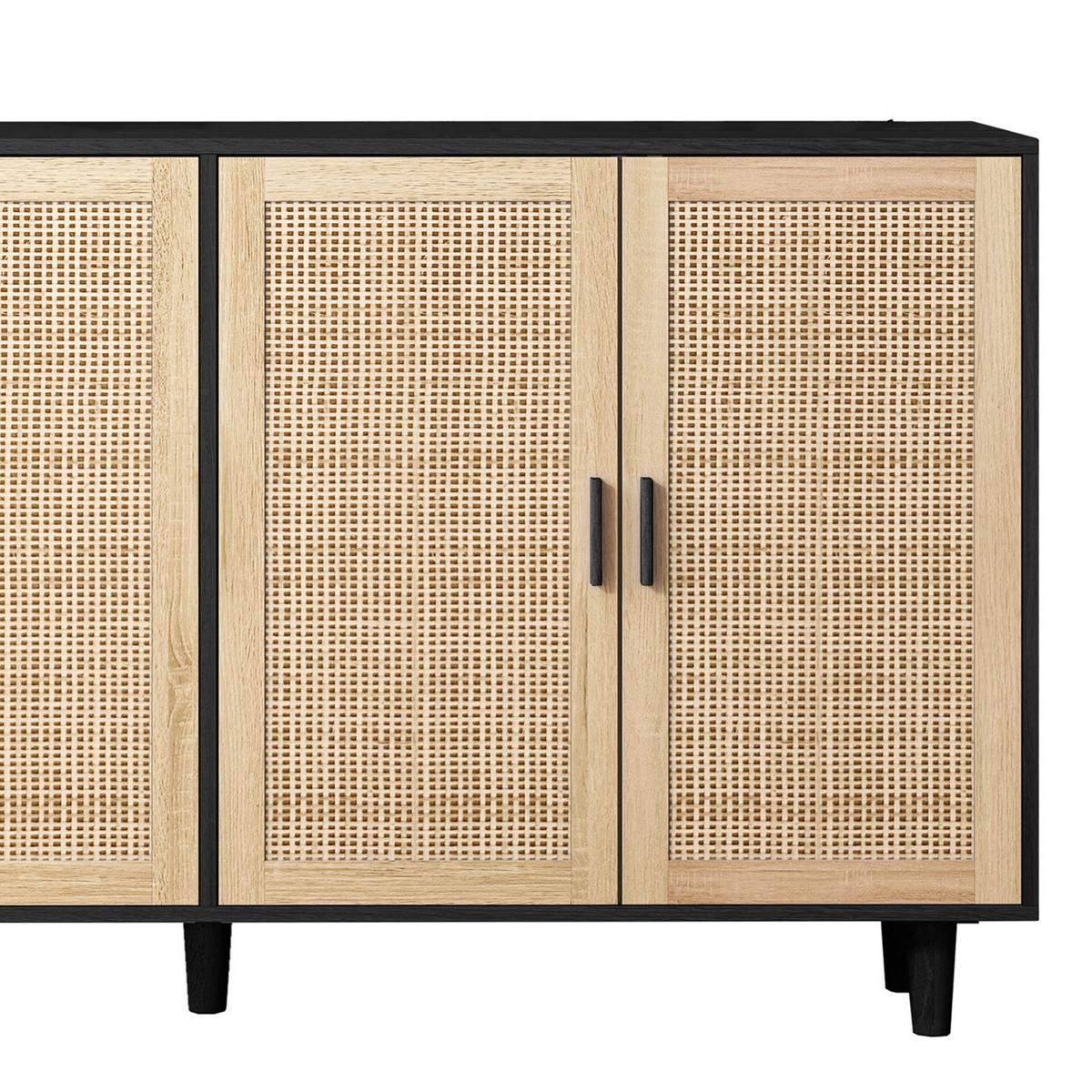SIDEBOARD holzwerkstoff in schwarz mit rattan-fronten, 4 türen - Schwarz, Holzwerkstoff (158/88/40cm) - Urban Meuble