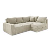 ECKSOFA-DAUERSCHLÄFER Boxspring Federkern Topper Bettkasten, seitenverkehrt montierbar B260/T181/H88 cm, Cord Beige Grau / 15235 - Chromfarben/Greige, Textil/Metall (260/181cm) - luma-home