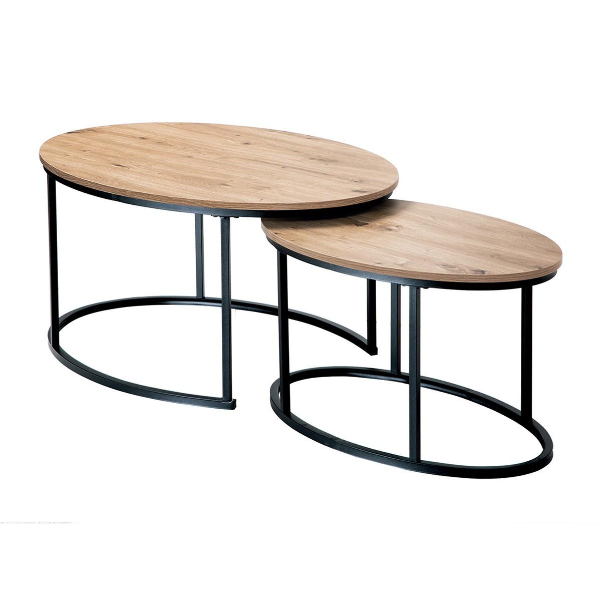 2ER-SET COUCHTISCHE ovale ineinanderstellbare in Eichenoptik 60/45/90 cm - Eschefarben, Holzwerkstoff (66/60/45cm) - Calicosy