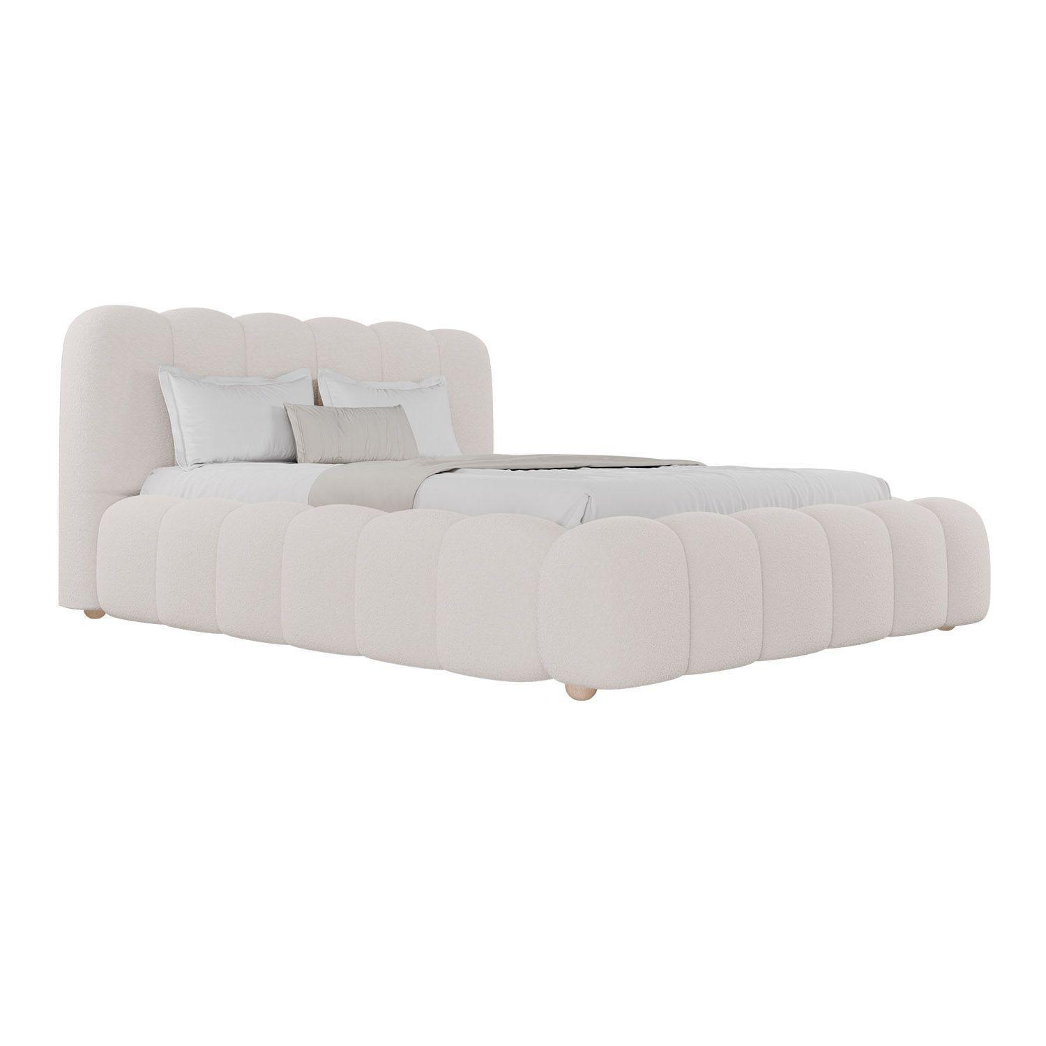 POLSTERBETT Catania 140/200 cm Creme Bouclé inkl Matratze - Creme, Textil (140/200cm) - Juskys