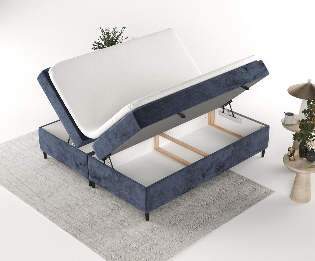 BOXBETT Theo 160/200 cm Marineblau im Lotta Stoff - Schwarz/Dunkelblau, Holz/Holzwerkstoff (160/200cm) - AltaBeds