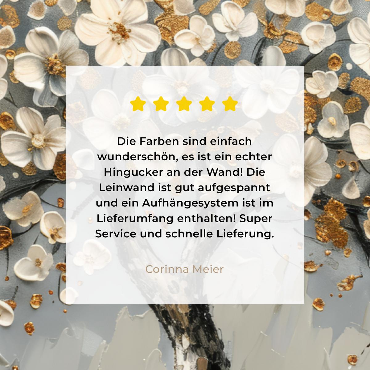 LEINWANDBILD Baum - Blumen - Weiß - Natur - Kunst Gemälde 60x40 cm - Weiß, Textil (60/40cm) - MuchoWow