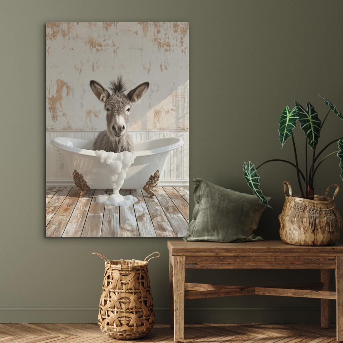 AKUSTIKBILD Esel - Tiere - Badewanne - Schaumstoff Wanddeko 70x100 cm - Weiß, Kunststoff (70/100/0.9cm) - MuchoWow