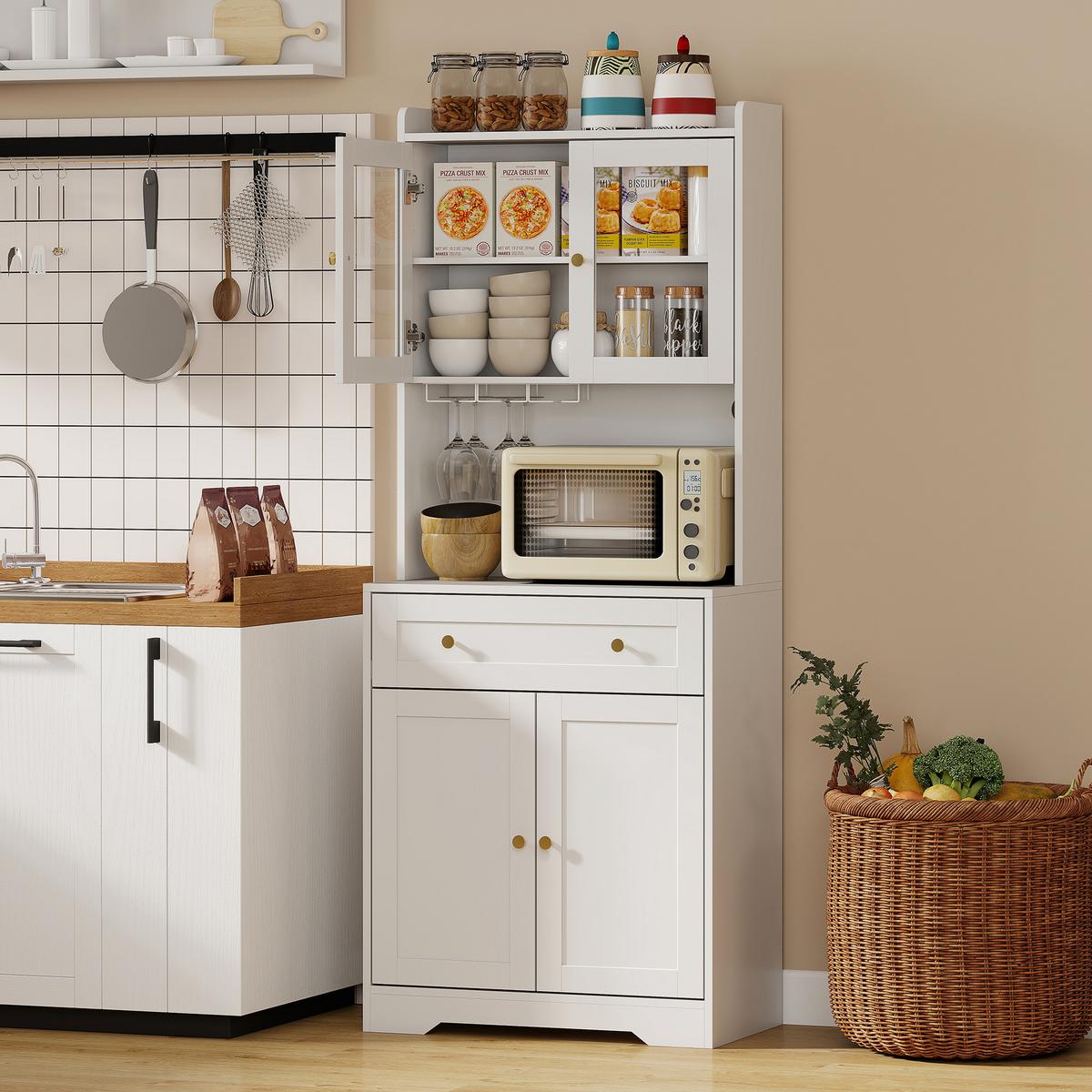 KÜCHENSCHRANK MDF Glas Weiß - Goldfarben/Weiß, Holzwerkstoff/Metall (38/170/68cm) - HOMCOM