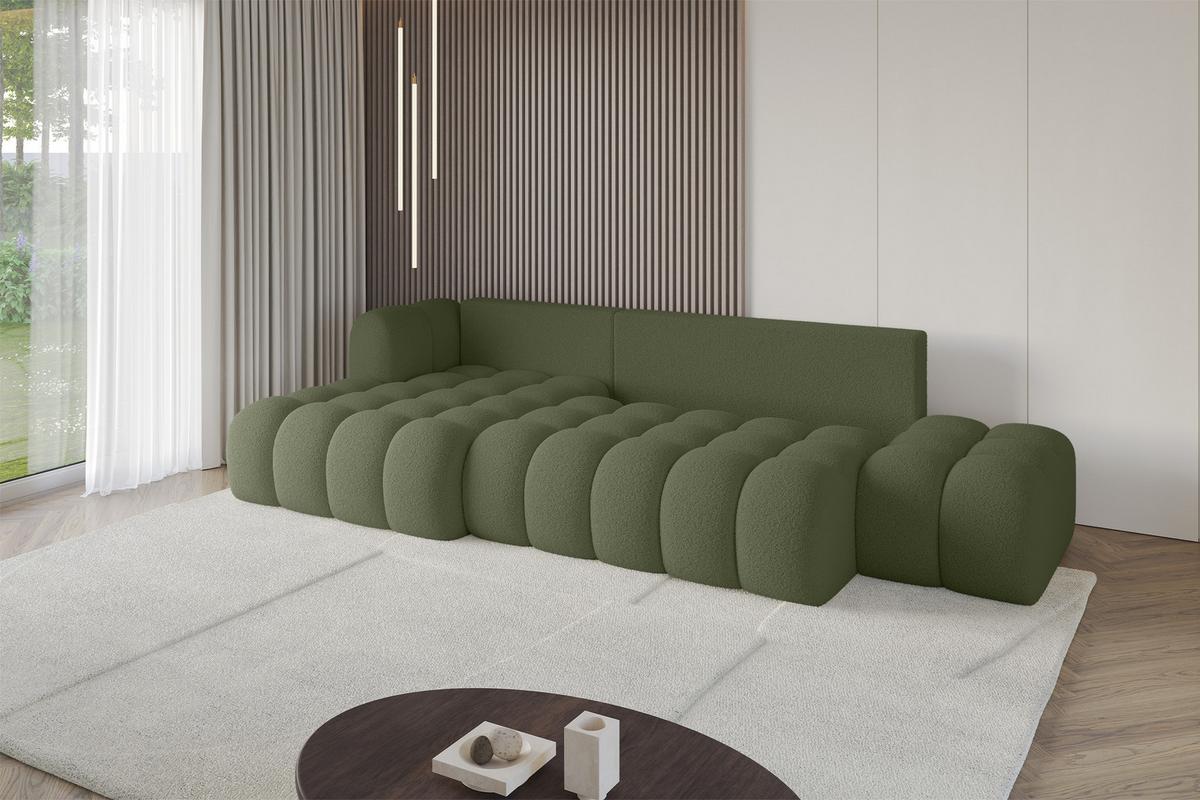 ECKSOFA mit Schlaffunktion Ottomane Links OLEA-L2 321x164x75 Grün Bouclé - Schwarz/Grün, Holzwerkstoff/Kunststoff (321/164cm) - ALTDECOR