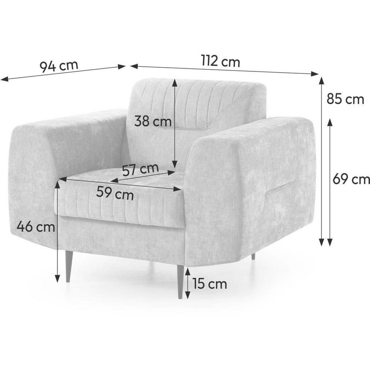 SESSEL Venezia mit Metallbeinen, beige, 112 cm - Beige/Schwarz, Holzwerkstoff/Metall (112/85/94cm) - Beautysofa