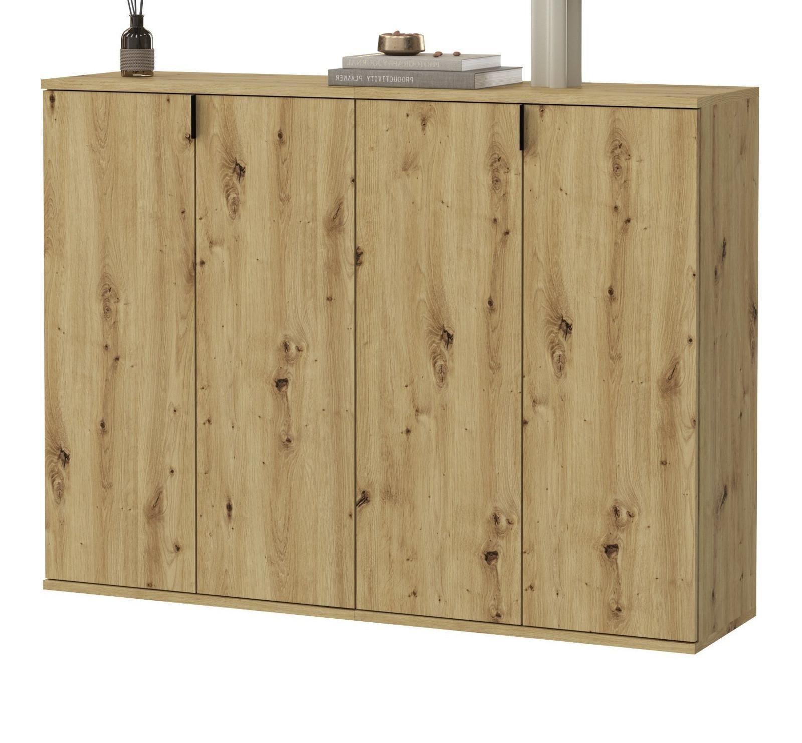 KOMMODE Eiche Artisan 122 cm, Schuhschrank mit 12 Fächern - Schwarz/Eiche Artisan, Holzwerkstoff/Metall (122/99/34cm) - Inn.Furn
