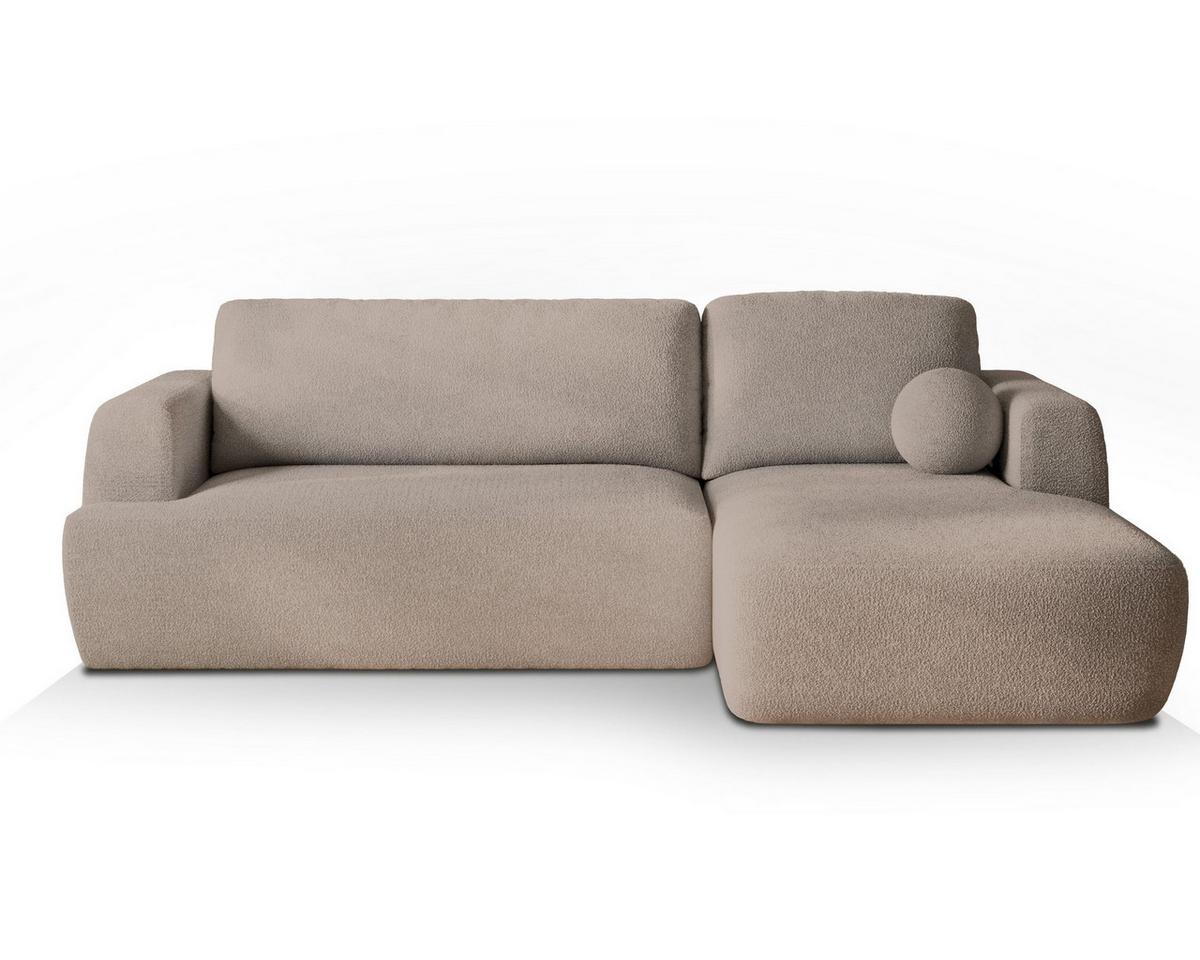 ECKSOFA SENTI N R-S Beige Boucle-Stoff mit Schlaffunktion - Beige/Schwarz, Holz/Kunststoff (246/148cm) - MASSENO