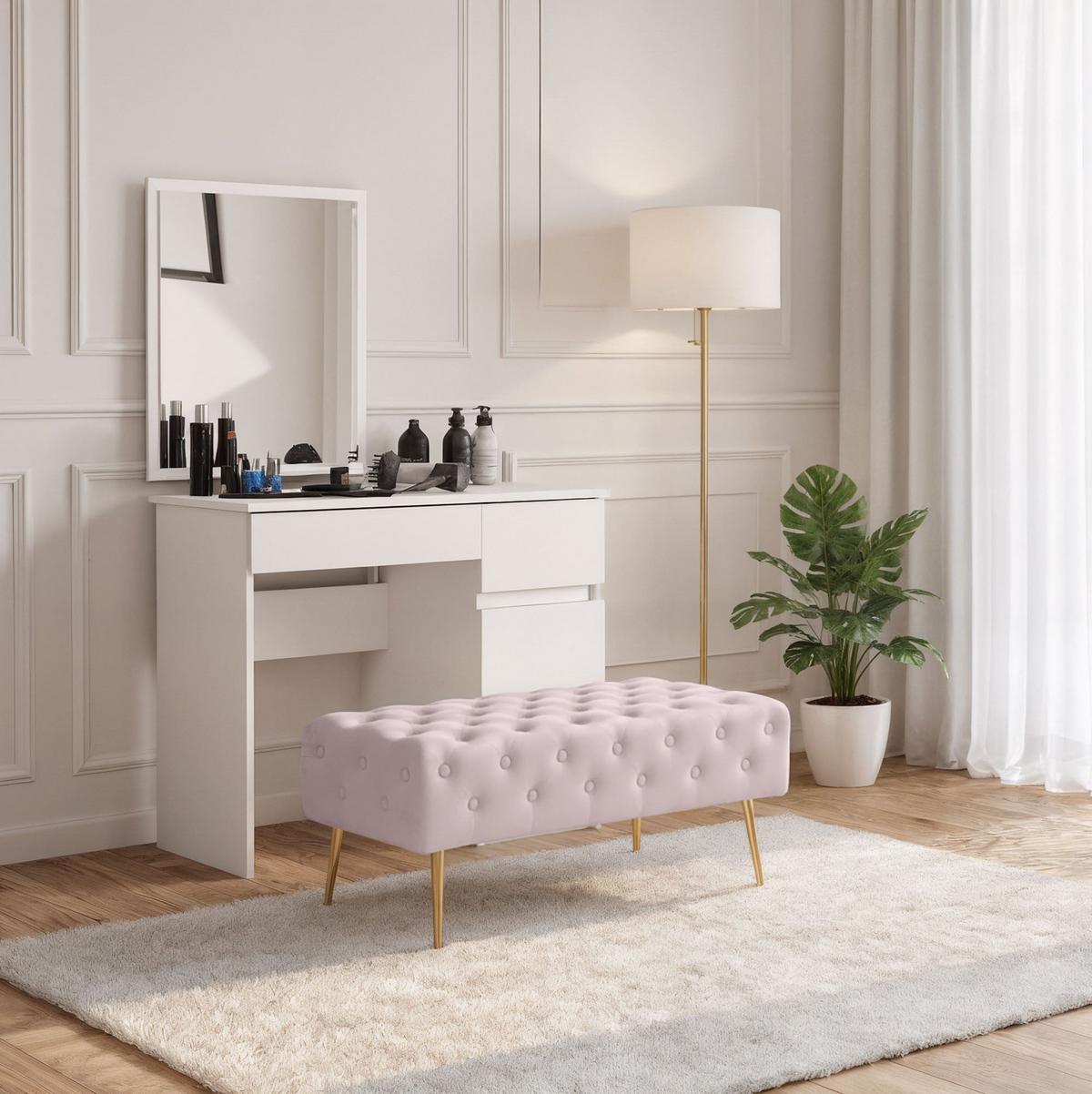 POLSTERBANK mit Samt - Optik Rosa 42/41/42 - Rosa, Textil (100/41/42cm) - RAUMHIRSCH FURNITURE