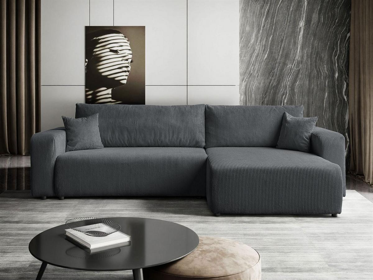 ECKSOFA Gepolstertes PRESTIGE XL mit Schlaffunktion und Bettkasten, Poso 34 - Dunkelgrau, Textil (277/143cm) - Lookway