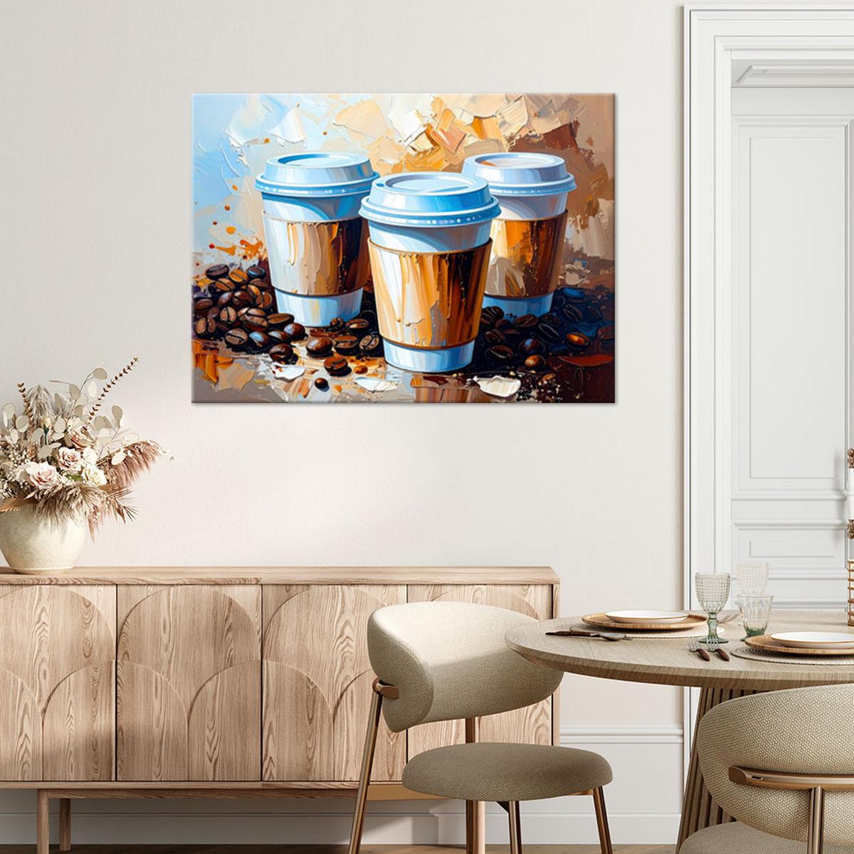 LEINWANDBILD Kaffeetassen 90x60cm - Braun, Textil (90/60cm) - Feeby