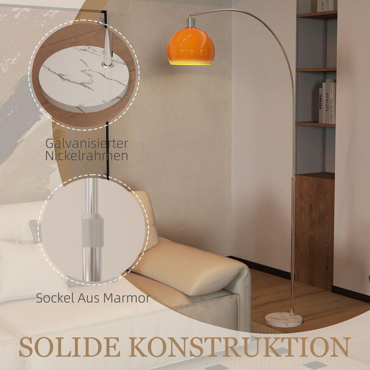 STEHLAMPE im Bogen Design mit Marmorsockel, dimmbar Leuchte - Orange, Metall (90/26/180cm) - HOMCOM