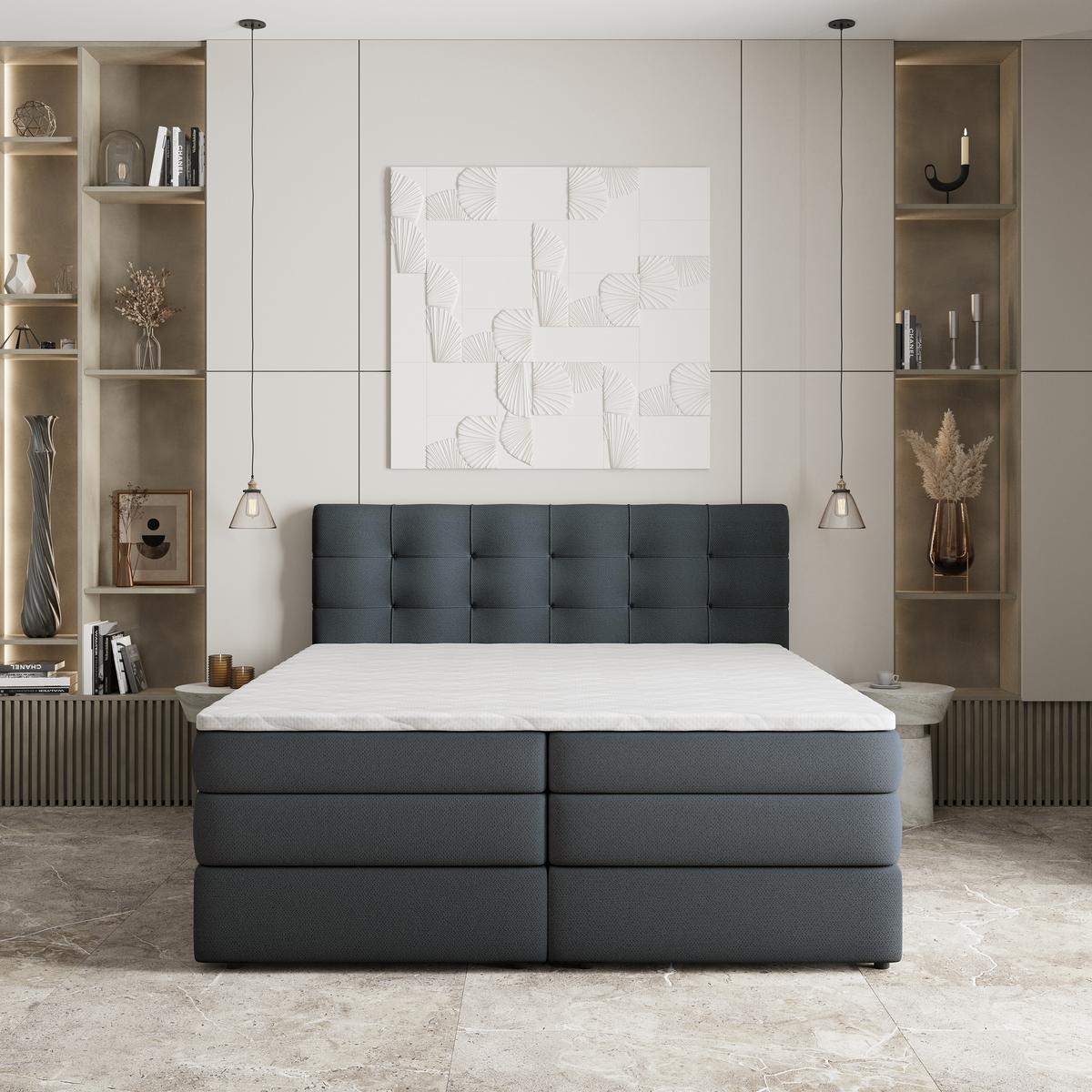BOXSPRINGBETT AREZI 180x200 cm mit Matratze und Topper - Graphitfarben - Graphitfarben, Holz (180/200cm) - MASSENO