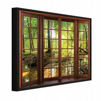 BILDER mit Rahmen 3D-Fenster Wald Grün 60x40 cm - Multicolor, Holzwerkstoff (60/40cm) - Wallarena