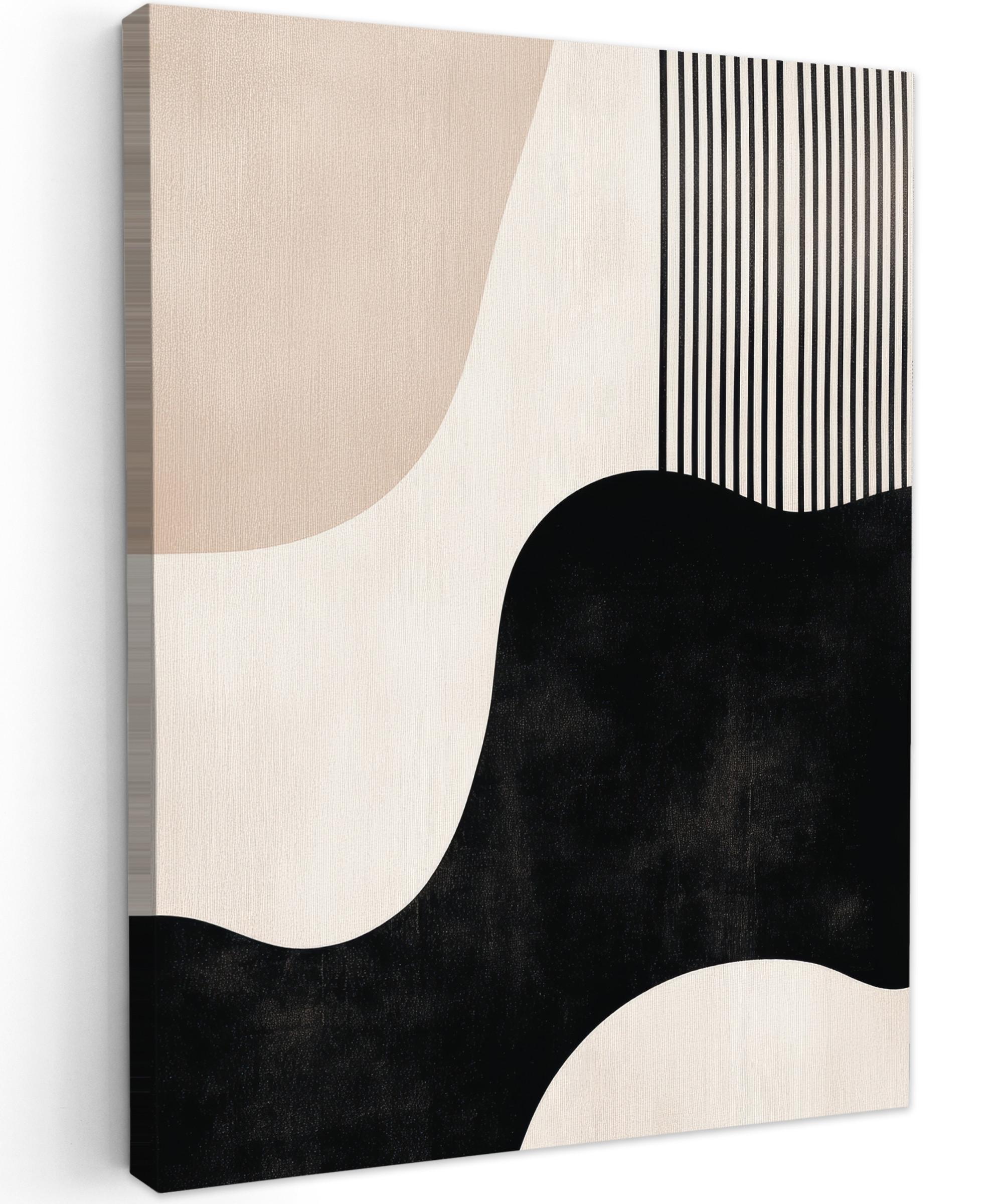 LEINWANDBILD Abstrakt - Japandi - Beige - Modern Room Decor 30x40 cm - Schwarz, Textil (30/40cm) - MuchoWow