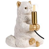 TISCHLAMPE Katze Weiß Yoko - Messingfarben/Weiß, Kunststoff (23/21/26cm) - Beliani