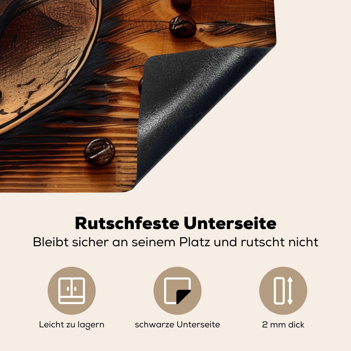 HERDABDECKPLATTE Kaffee - Vintage - Braun - Tasse - Holz Ceranfeldabdeckung 85x52 cm - Cappuccino, Kunststoff (85/52/0.2cm) - MuchoWow