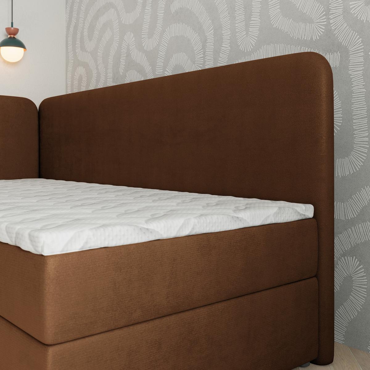 BOXBETT GINA 100x200 cm mit Matratze und Topper, H2+H3 - Braun - Braun, Holz (100/200cm) - MASSENO