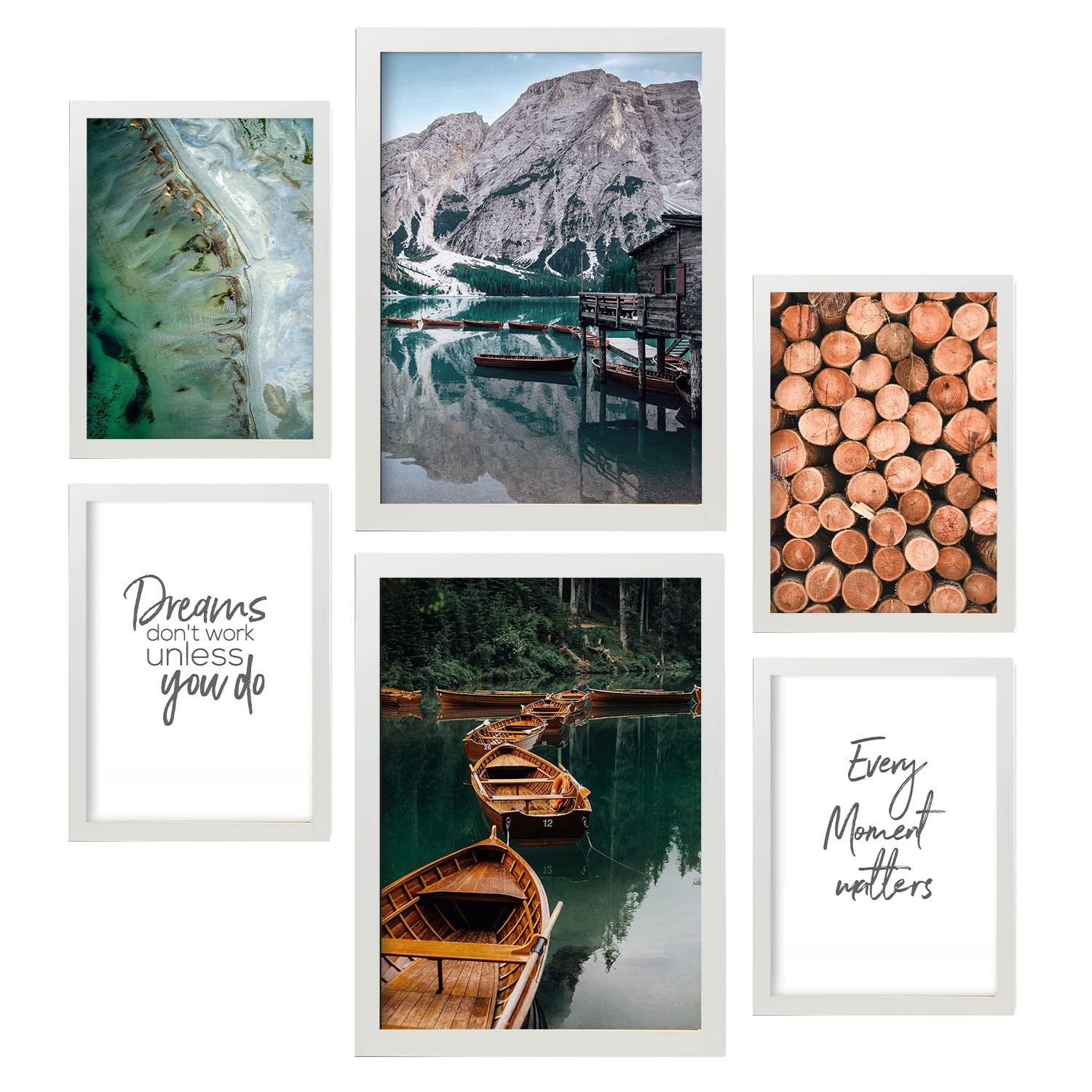 POSTER Set Mit 6 Winterberg Wandbild A3 & A4 Weißer Rahmen - Weiß, Papier (29/3cm) - Nacnic