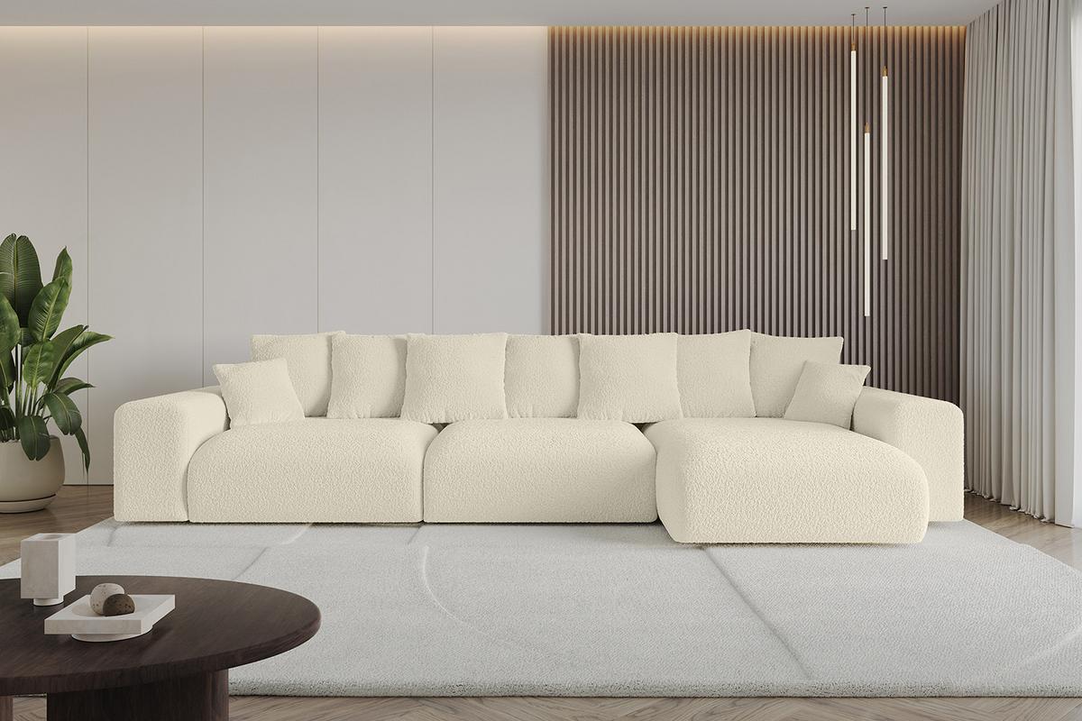 ECKSOFA Ottomane rechts ESKAR-L2 364x176x72 Creme Bouclé - Creme/Haselnussfarben, Holzwerkstoff/Kunststoff (176/364cm) - ALTDECOR