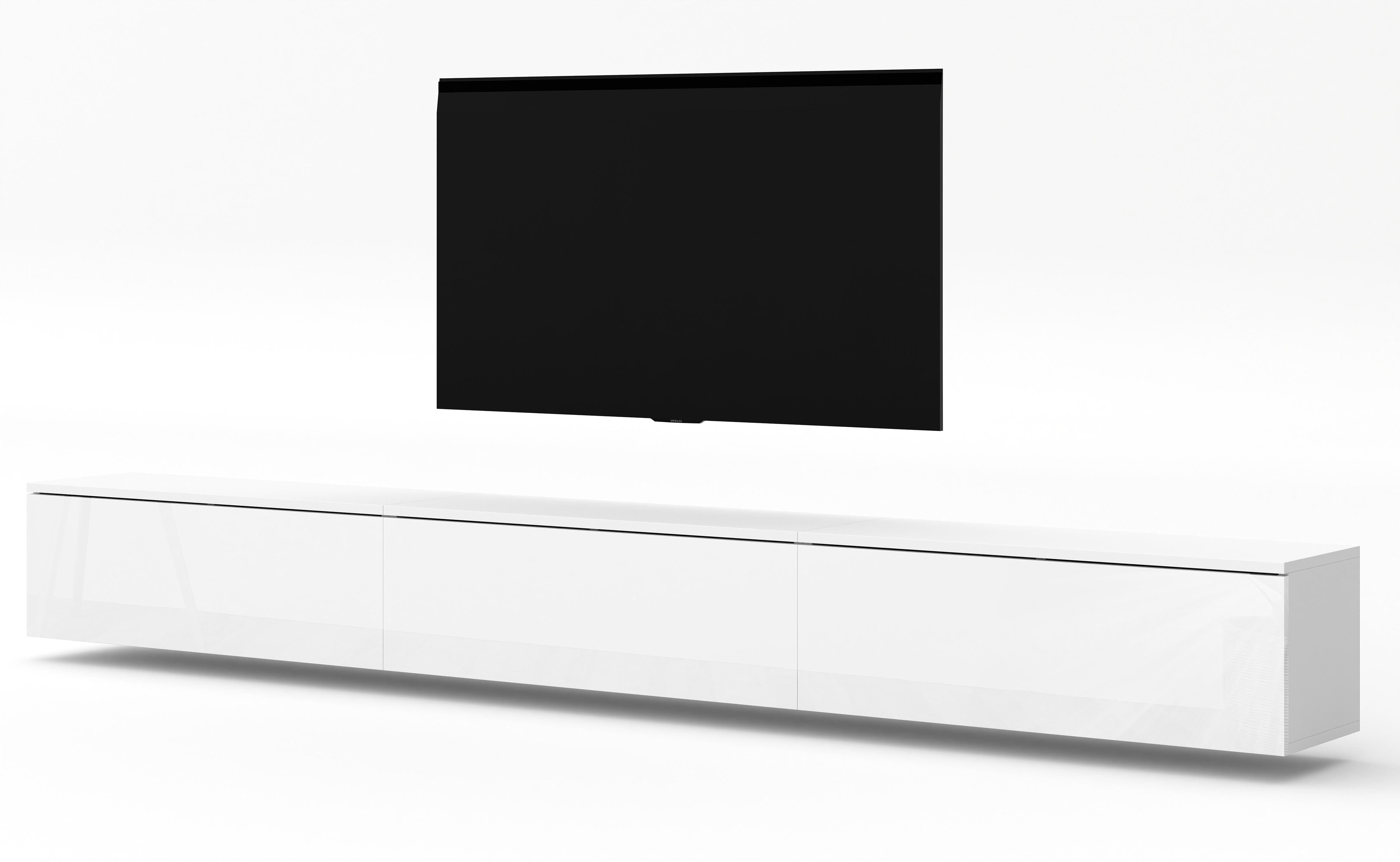 LOWBOARD Loriano 3x100 Weiß Matt, Hochglanz 300/34/32 cm – TV Bank - Weiß, Holzwerkstoff/Kunststoff (300/34/32cm) - AX Living