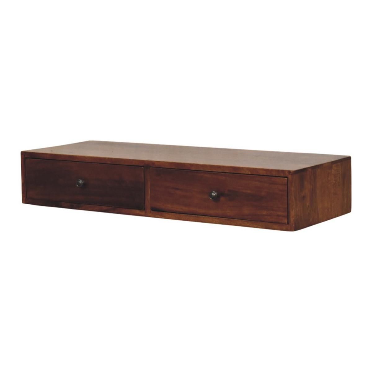 KONSOLE Lunar Kastanie Wandmontiert, 2 Schubladen, Dunkelbraun - Dunkelbraun/Messingfarben, Holz/Metall (88/15/32cm) - Artisan Furniture