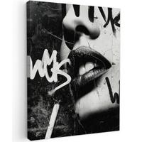 LEINWANDBILD Gesicht - Mund - Graffiti - Schwarz Room Decor 30x40 cm - Schwarz, Textil (30/40cm) - MuchoWow