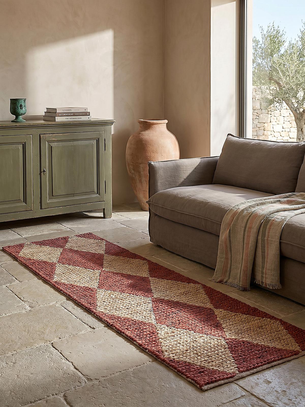 JUTETEPPICH BAIN, mit Rautenmuster, Terrakotta, 60 x 230 cm - Rot, Textil (230/60cm) - KADIMA DESIGN