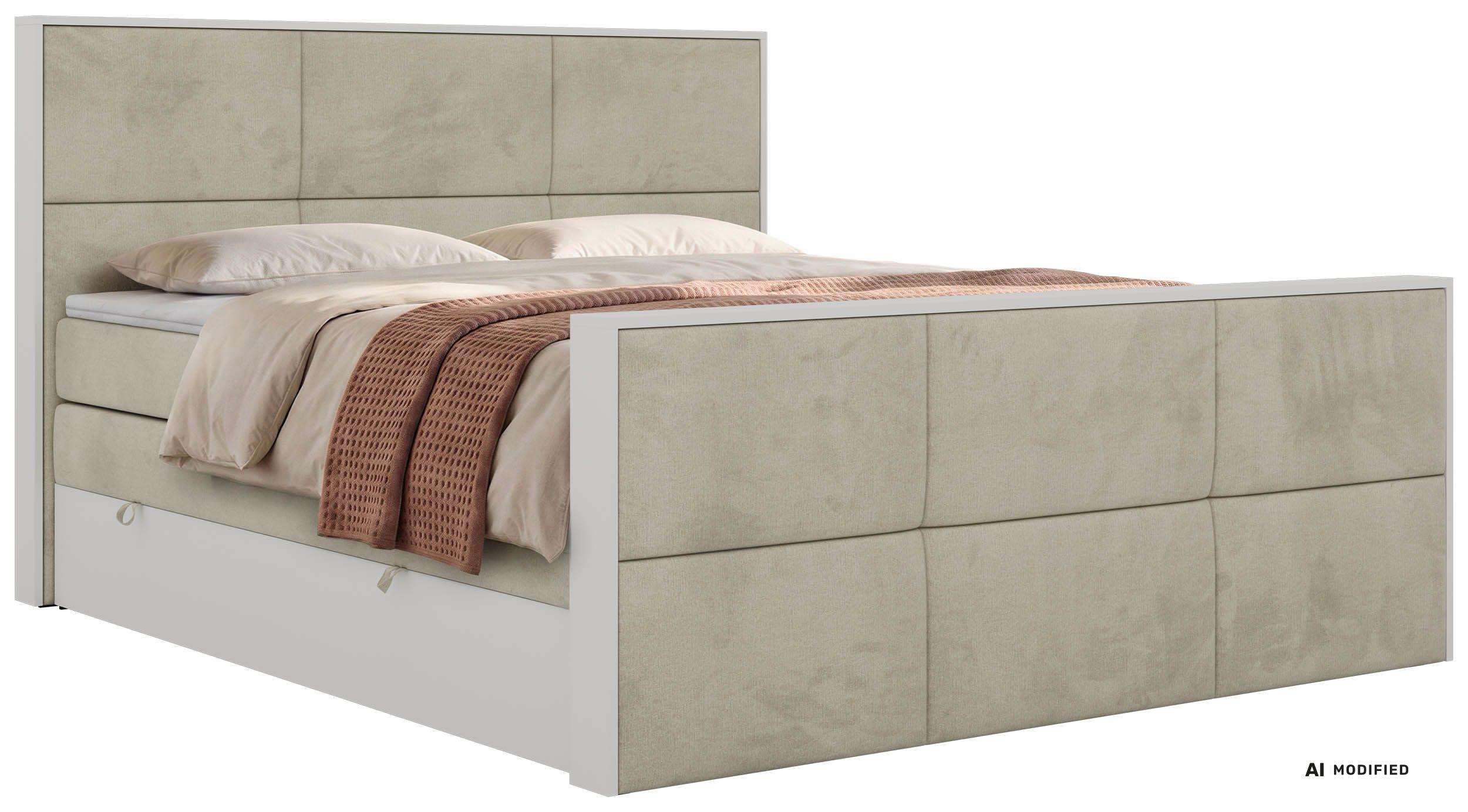 BOXSPRINGBETT DELVIT KING DUO 160/200 - Beige Velvet - Topper Visco - H3 - Beige/Schwarz, Kunststoff/Textil (160/200cm) - MKS