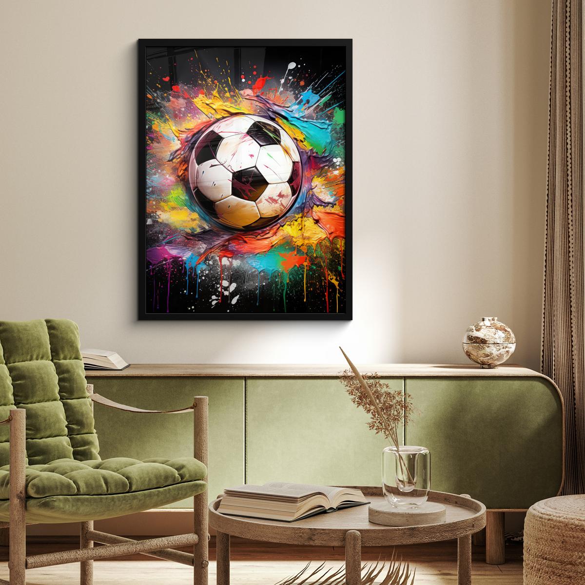 POSTER MIT RAHMEN Fußball - Farbe - Farben - Schwarz - Weiß Posterleiste 60x80 cm - Weiß, Papier (60/80cm) - MuchoWow