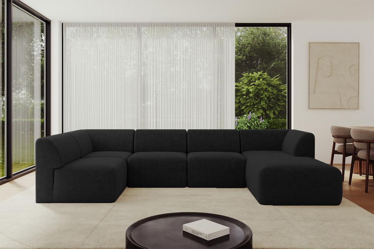 WOHNLANDSCHAFT Ottomane Rechts MOVO-L 345x180x78 cm Schwarz Tissu - Schwarz Hochglanz, Holzwerkstoff/Kunststoff (180/78/345cm) - ALTDECOR