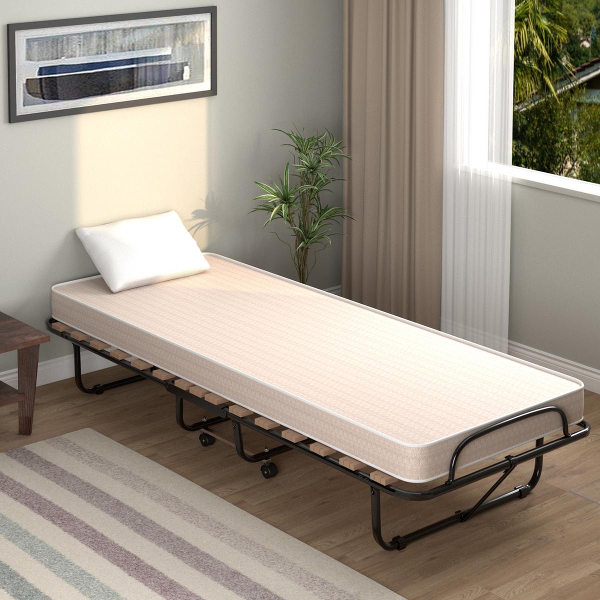 GASTEBETT Beige - Beige, Metall - COSTWAY