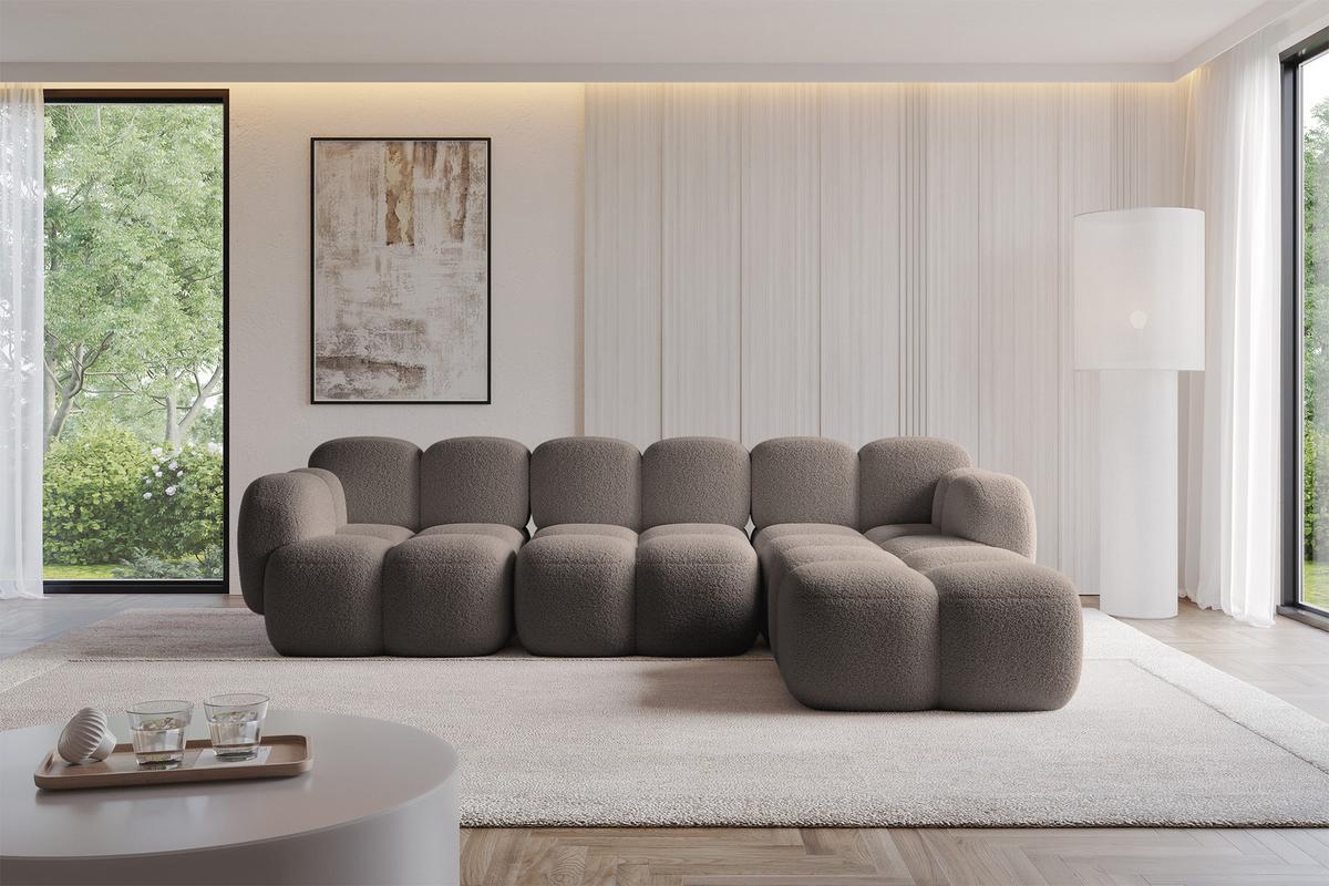 ECKSOFA modulares Sofa Rechts Miko-L2 302x205x75 Braun Bouclé - Dunkelbraun/Schwarz, Holzwerkstoff/Kunststoff (302/205cm) - ALTDECOR