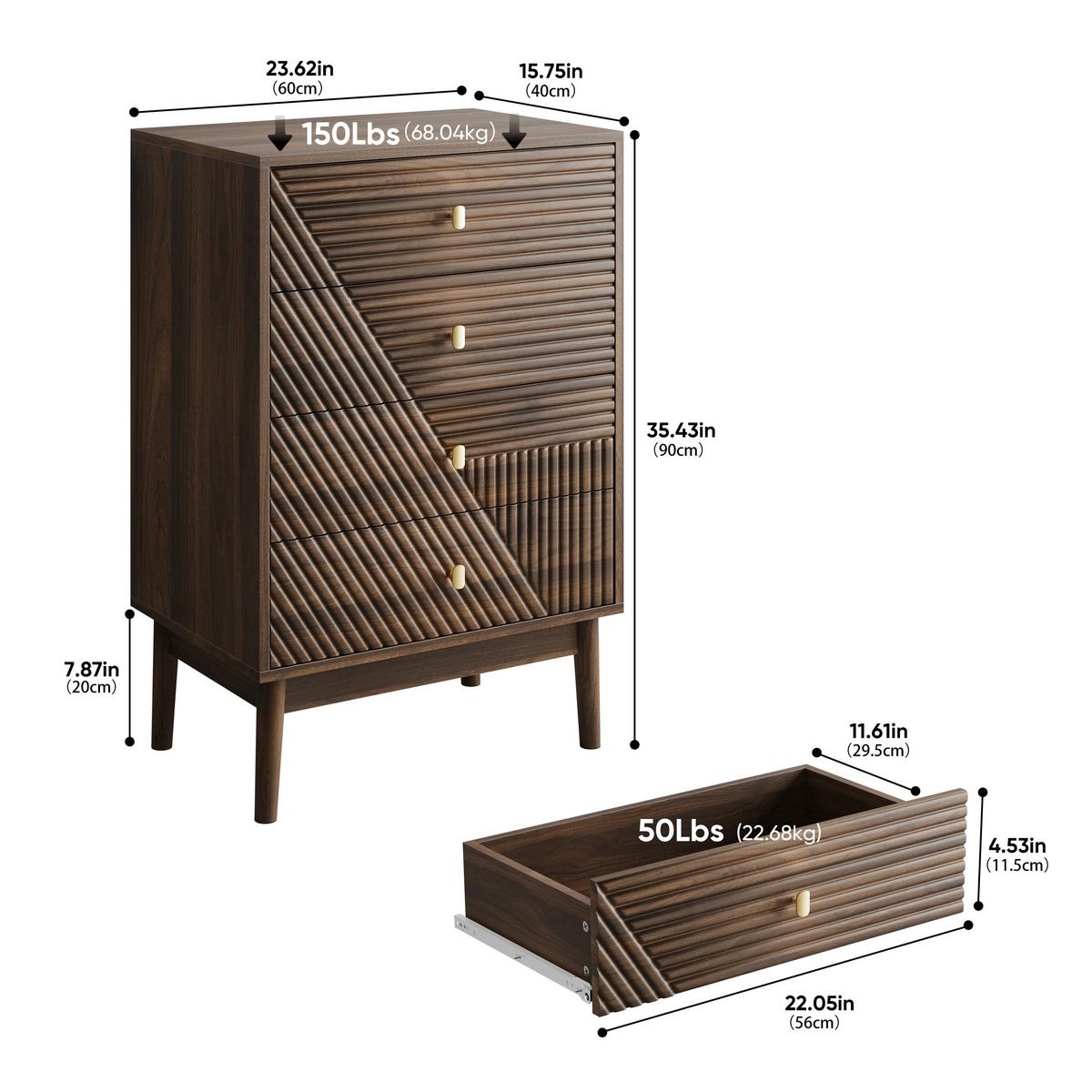 SIDEBOARD 60 cm Walnuss – Schubladenschrank mit 4 Schubladen & Massivholzbeinen Modern - Walnussfarben/Braun, Holzwerkstoff (60/90/40cm) - Urban Meuble