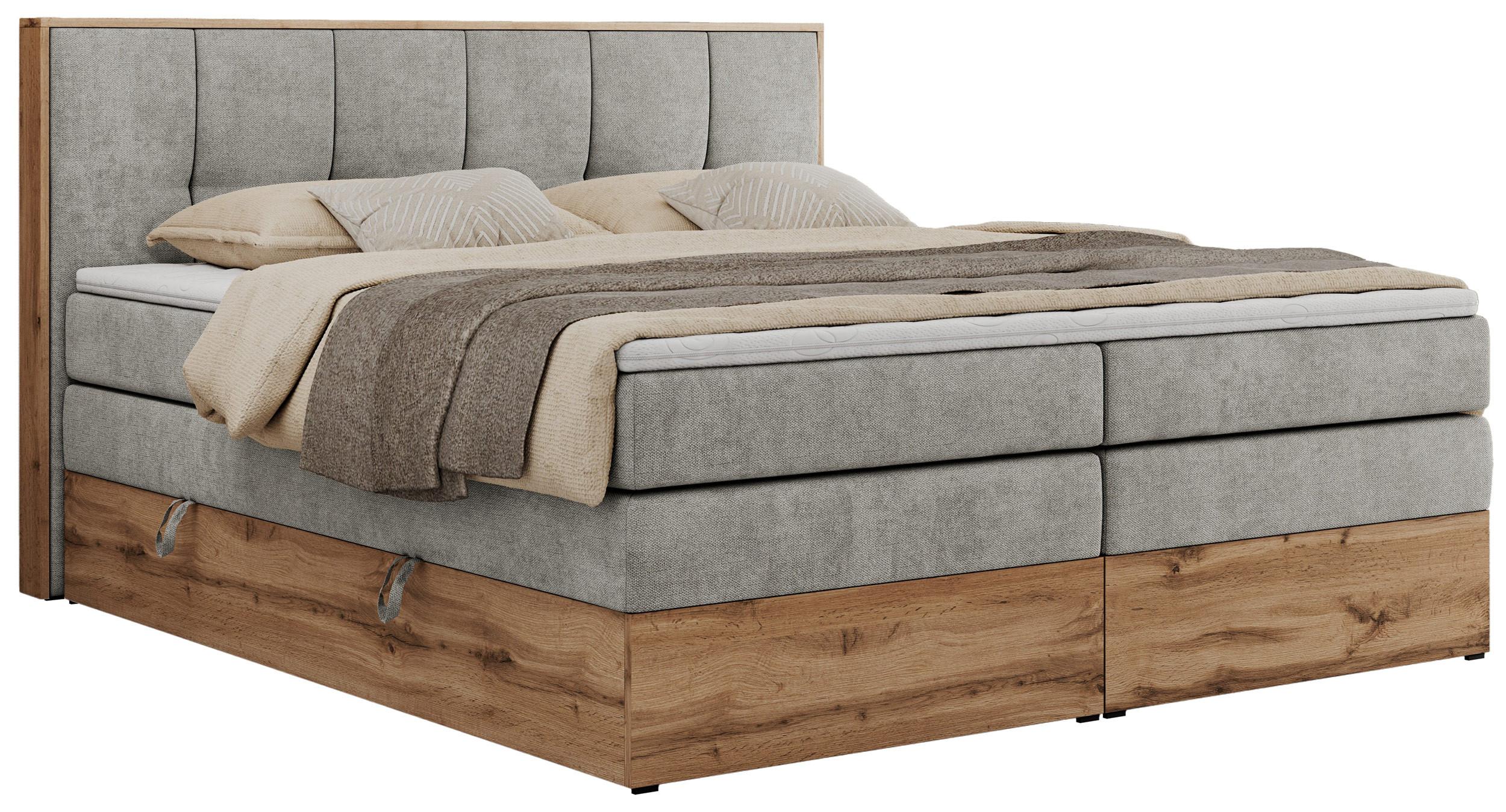 BOXSPRINGBETT ALBERO 1 KING 180/200 Hellgrau Strukture - H3 - Hellgrau, Holz/Textil (180/200cm) - MKS