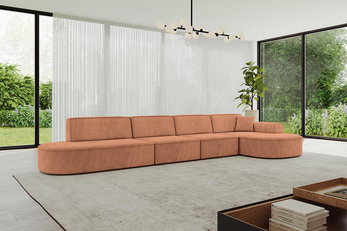 ECKSOFA Ottomane Rechts MARI-L3 - 413x171x79 cm Orange Velours - Schwarz/Orange, Holzwerkstoff/Kunststoff (171/413cm) - ALTDECOR