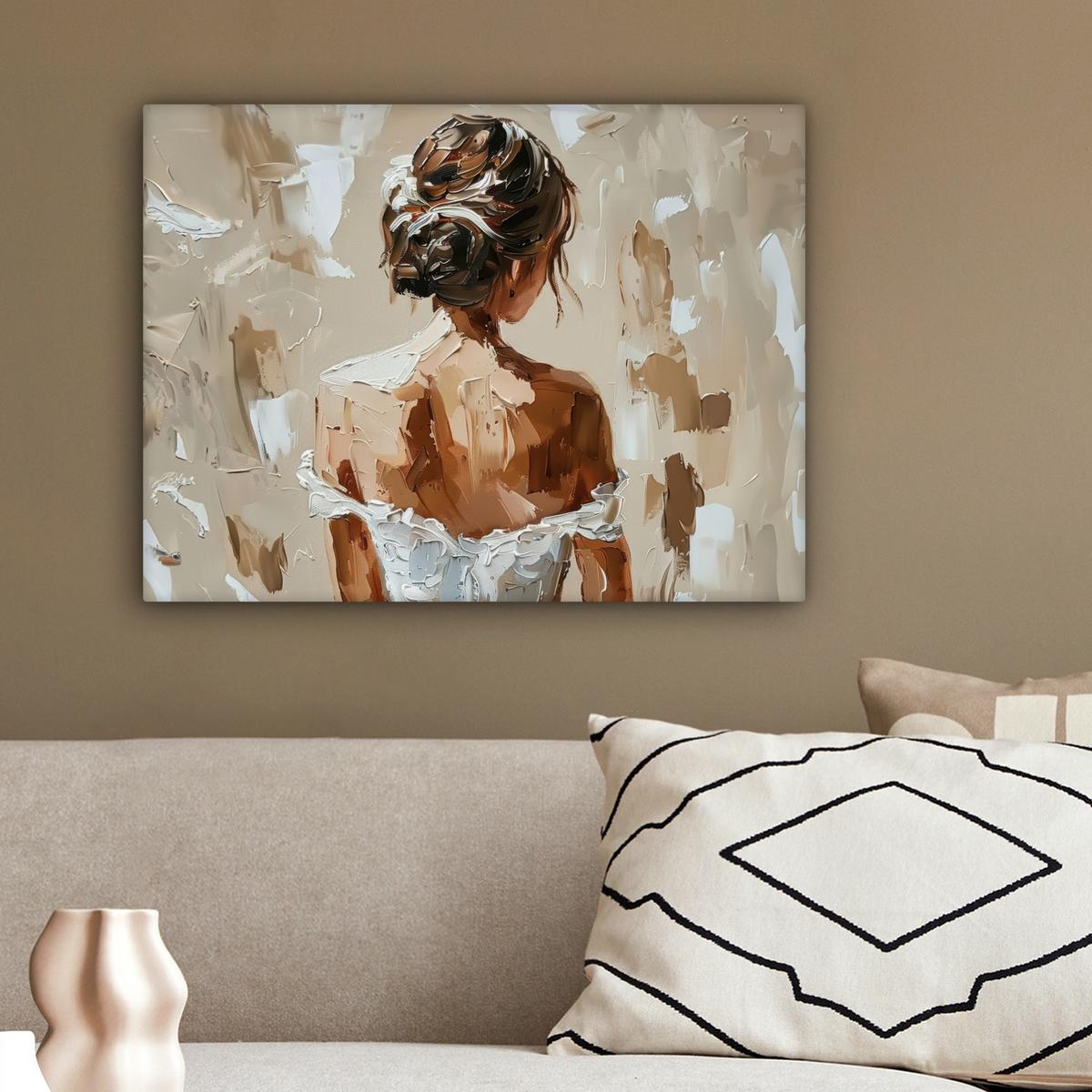 LEINWANDBILD Frau - Farbe - Abstrakt - Beige - Modern Wandbild 40x30 cm - Sandfarben, Textil (40/30cm) - MuchoWow