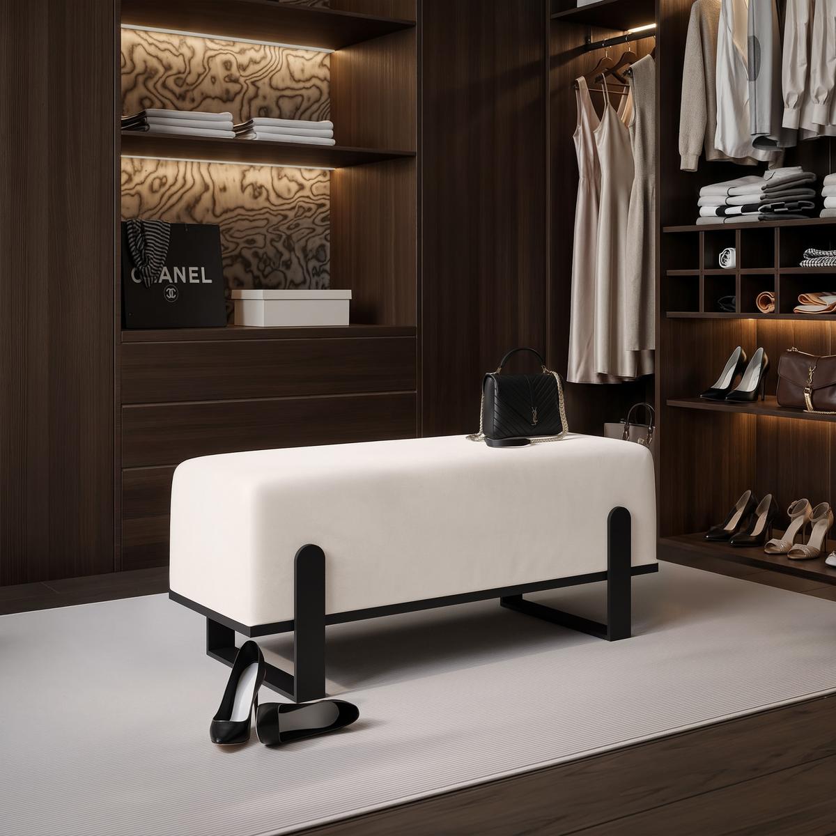 POLSTERBANK MARA 100 cm Schwarz / Creme ,Metallgestell - Creme, Textil/Metall (100/47/35cm) - Idohome
