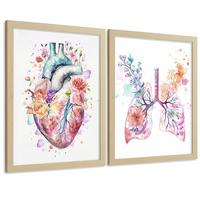 POSTER Set aus 2 Anatomie Mensch Drucke und Wandbilder mit Herz und Atmungssystem Floraler Stil Wanddekoration Größe Leichter Holzrahmen A4 - Beige, Papier (21/29.7/3cm) - Nacnic