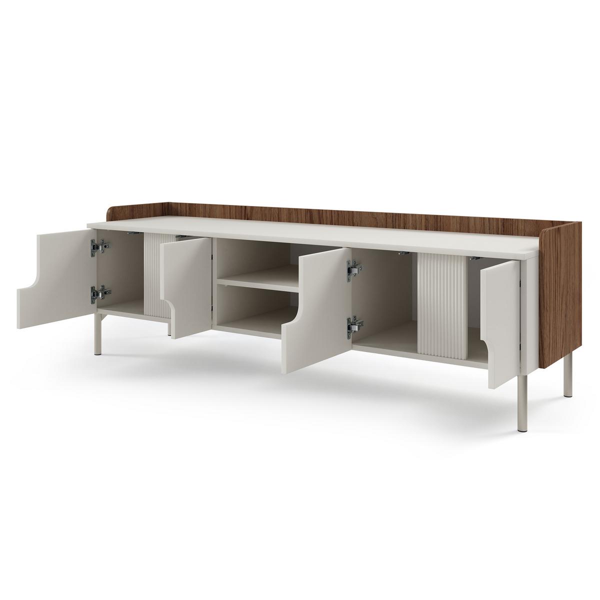LOWBOARD Positivo mit 4 Türen, 160 cm, Alba-Nuss + Kaschmir - Nussbaumfarben, Holzwerkstoff (160/51/42cm) - Beautysofa
