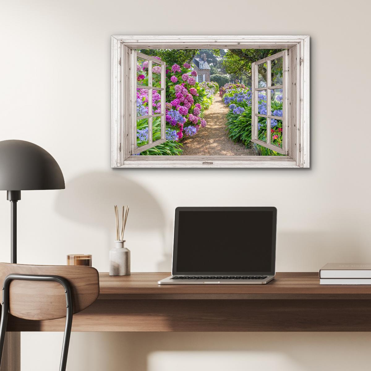 METALLBILD Hortensie - Durchsichtig - Blumen - Sommer - Lila - Weg Wandbild 60x40 cm - Lila, Metall (60/40cm) - MuchoWow